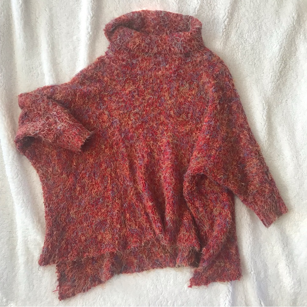 BCBG Fluffy Eyelash Knit Red Dolman Cowl Turtleneck Sweater